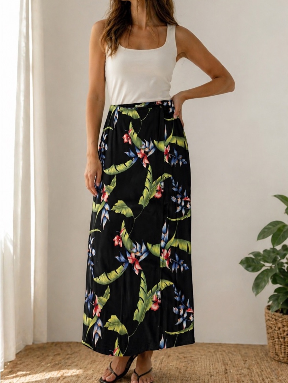 Vintage Tommy Bahama Silk Maxi Wrap Skirt Tropical Y2K 90s Retro 14